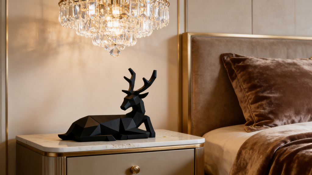 Heart Soars Black Geometric Deer Sculpture, Modern Art Figurine Decor, 26.8 x 8.5 x 25.5 cm