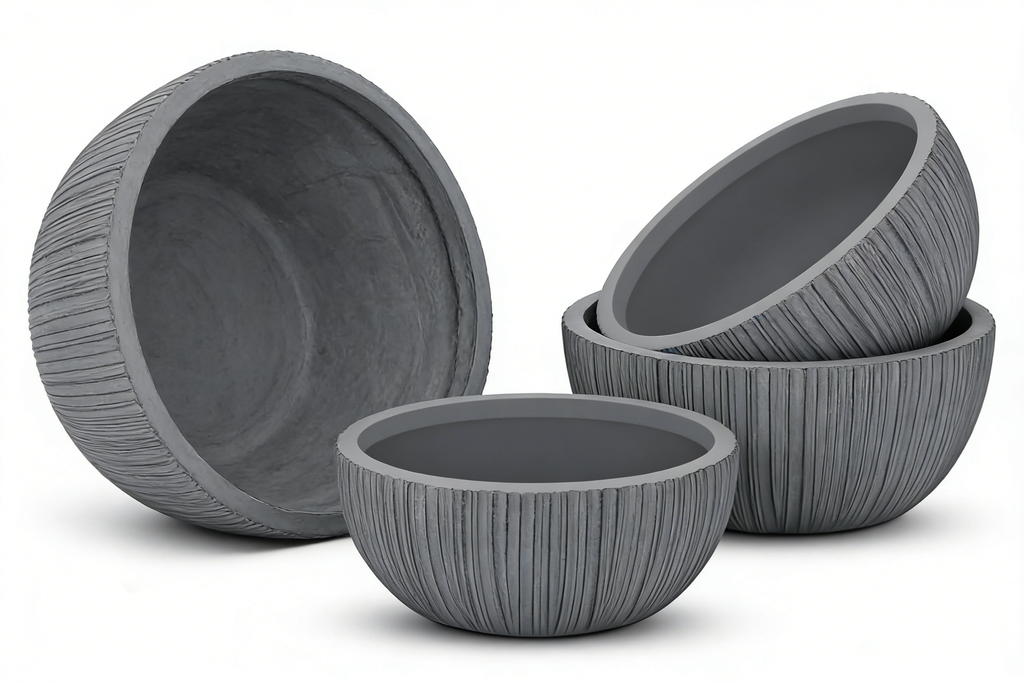 Heart Soars Textured Bowl Planters Set, Gray, Magnesium Oxide Material, 3 Pack, 11.4", 14.4", 16.9" Diameter