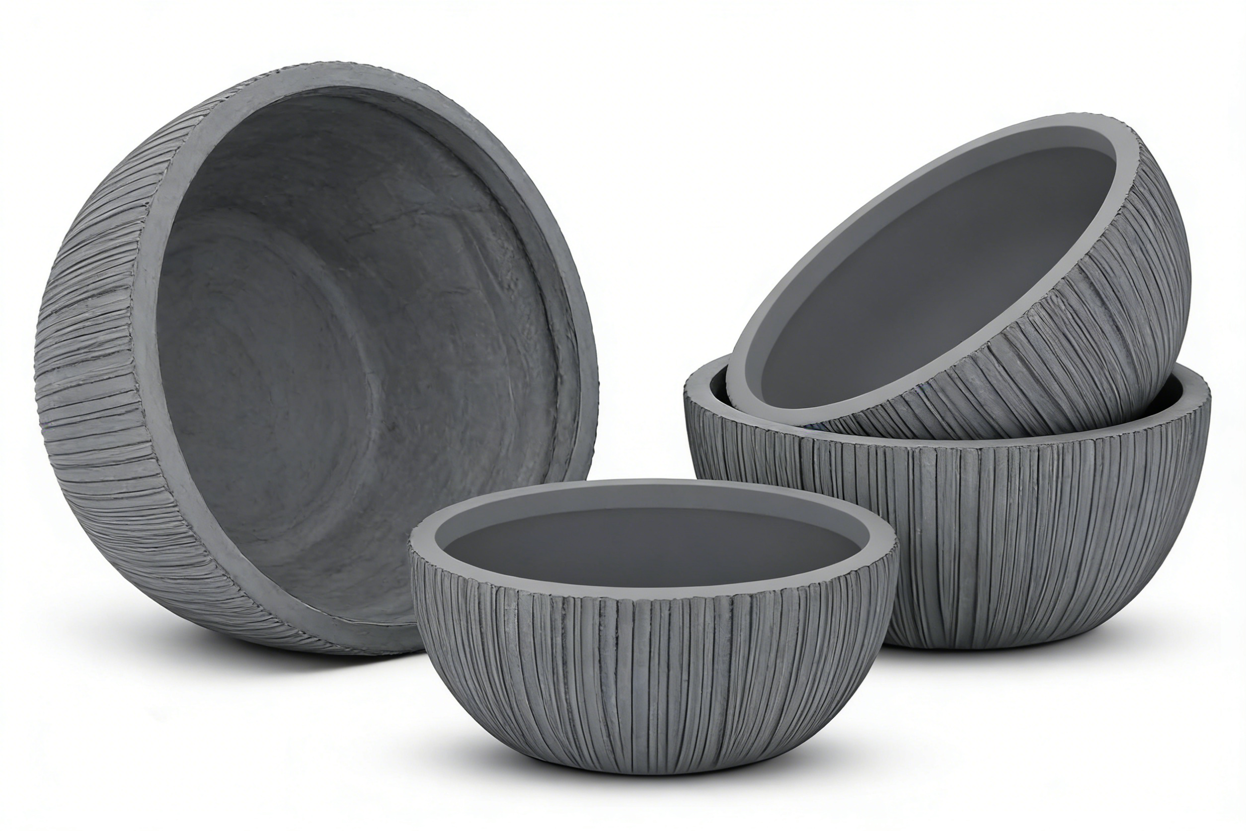 Heart Soars Textured Bowl Planters Set, Gray, Magnesium Oxide Material, 3 Pack, 11.4", 14.4", 16.9" Diameter