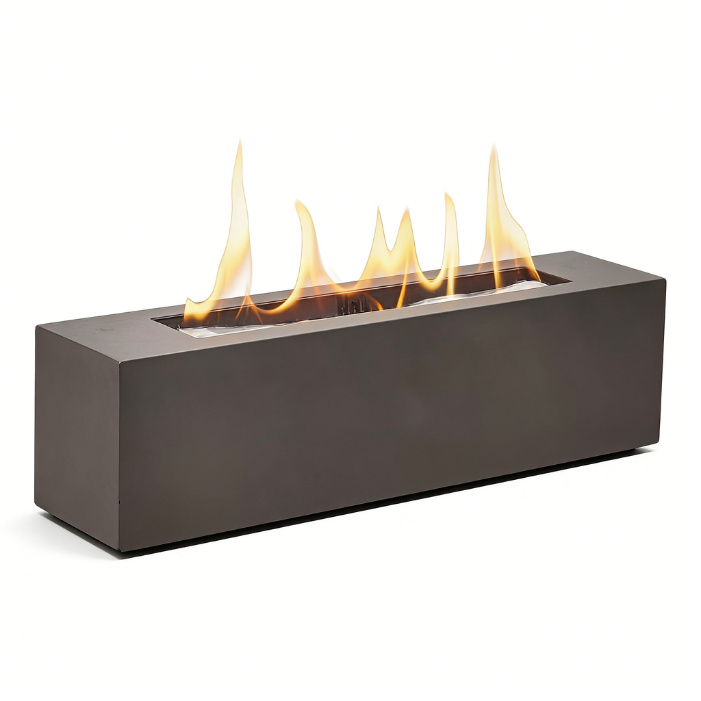 Modern Rectangular Concrete Fire Bowl （no alcohol）– Portable Tabletop Fire Pit with Full Accessory Set