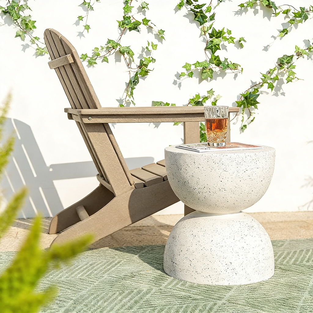 Heart Soars MGO Side Table, Modern Outdoor Accent Table, White Speckled Finish