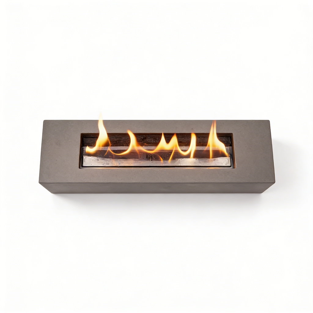 Modern Rectangular Concrete Fire Bowl （no alcohol）– Portable Tabletop Fire Pit with Full Accessory Set