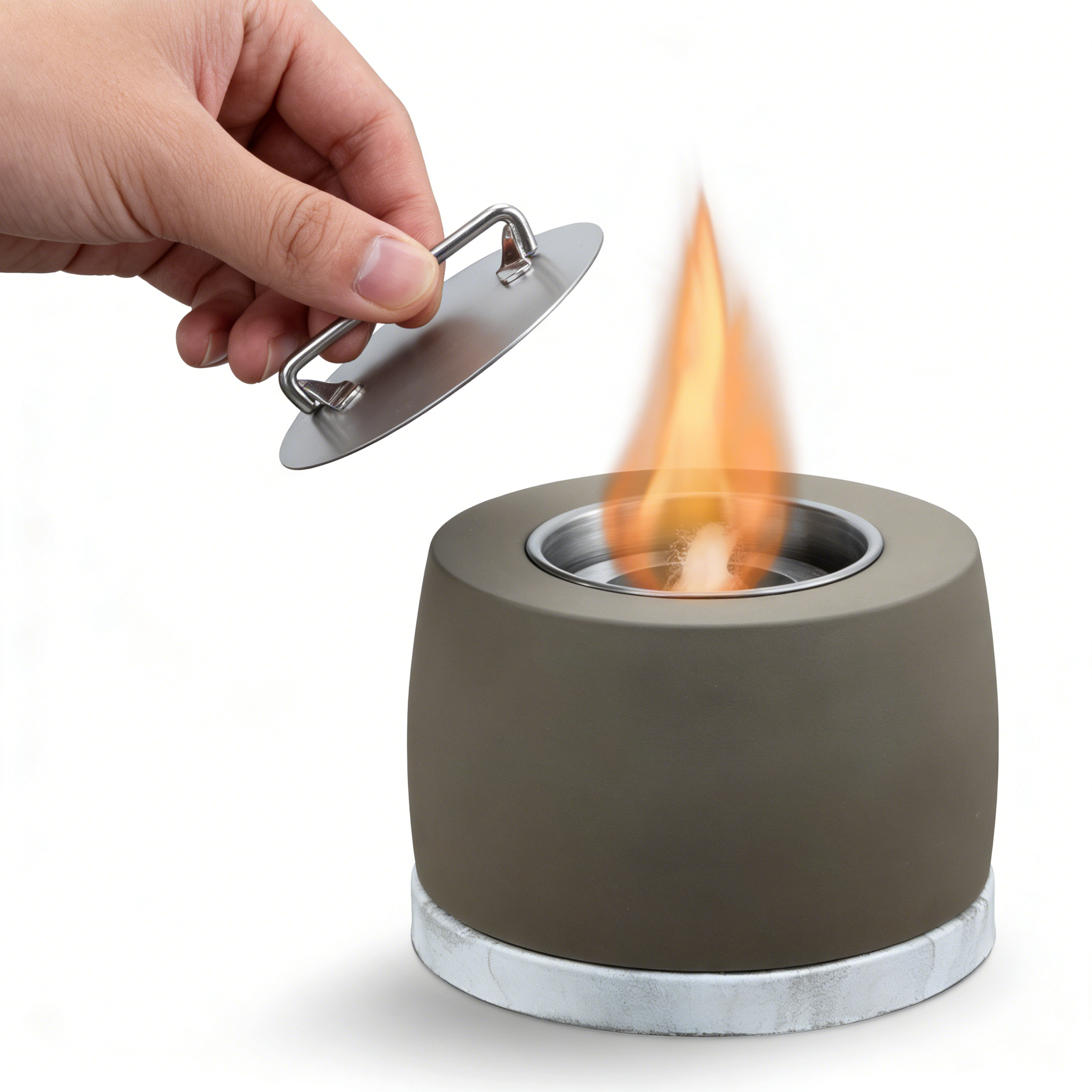 Heart Soars Tabletop Fire Bowl（no alcohol）, Concrete Alcohol Burner with Stainless Steel Lid, 15.6 x 15.6 x 16 cm, Desktop Fireplace with Cotton Wick and Extinguisher