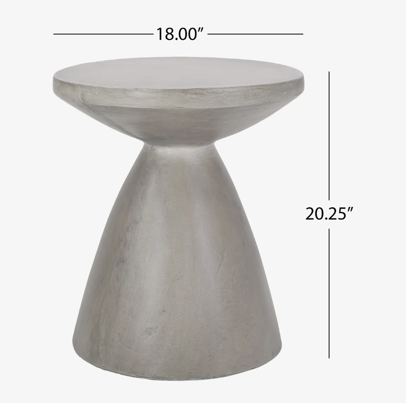 Heart Soars Sculptural Concrete Accent Table – Indoor/Outdoor Hourglass Side Table