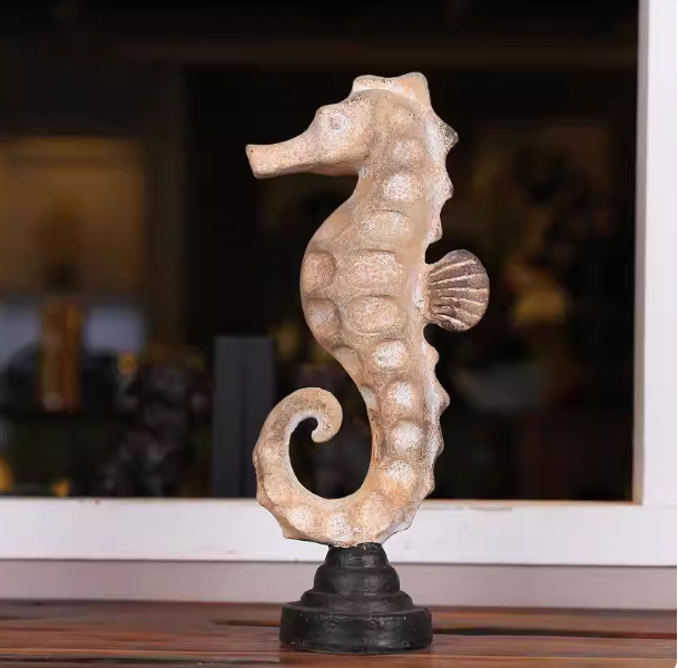 Heart Soars Seahorse Sculpture Figurine, Decorative Coastal Home Decor, Beige with Black Base, 10.4 x 3.1 x 5.1 Inches