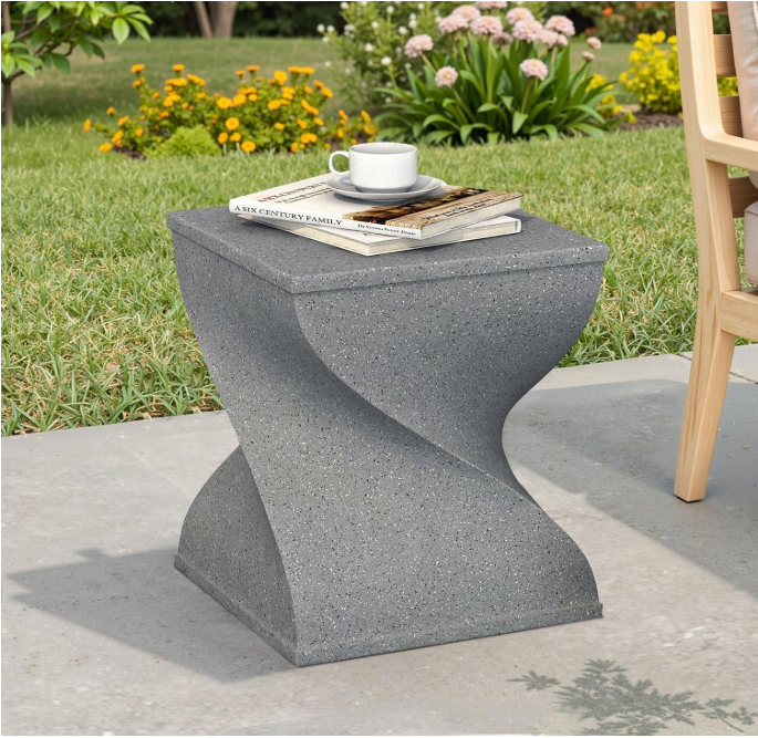 Heart Soars Outdoor Side Table, Concrete Side Table, Cement Side Tables for Indoor Modern Art Deco, Round Accent Table for Outside Plant Stand, Artistic Style Tables Garden Stool for Patio (White)
