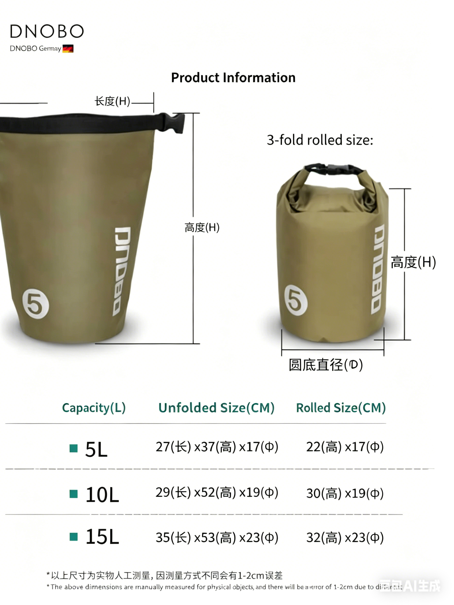 Outdoor Portable Folding Waterproof Dry Bag, 5L and 15L, for Swimming, Drifting, Gym, Sports Storage
