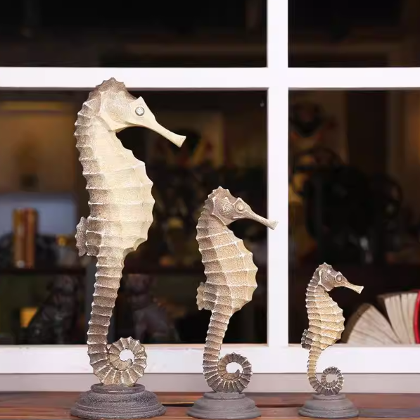 Heart Soars Seahorse Sculpture Figurine, Decorative Coastal Home Decor, Beige with Black Base, 10.4 x 3.1 x 5.1 Inches