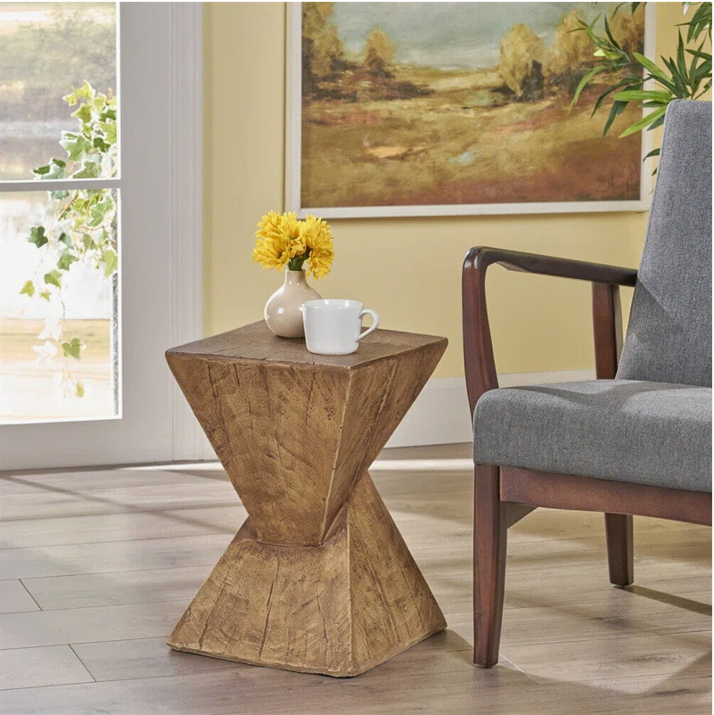 Heart Soars Nordic Wabi-Sabi Wood-Look Geometric Diamond Accent Table for Living Room Side Table