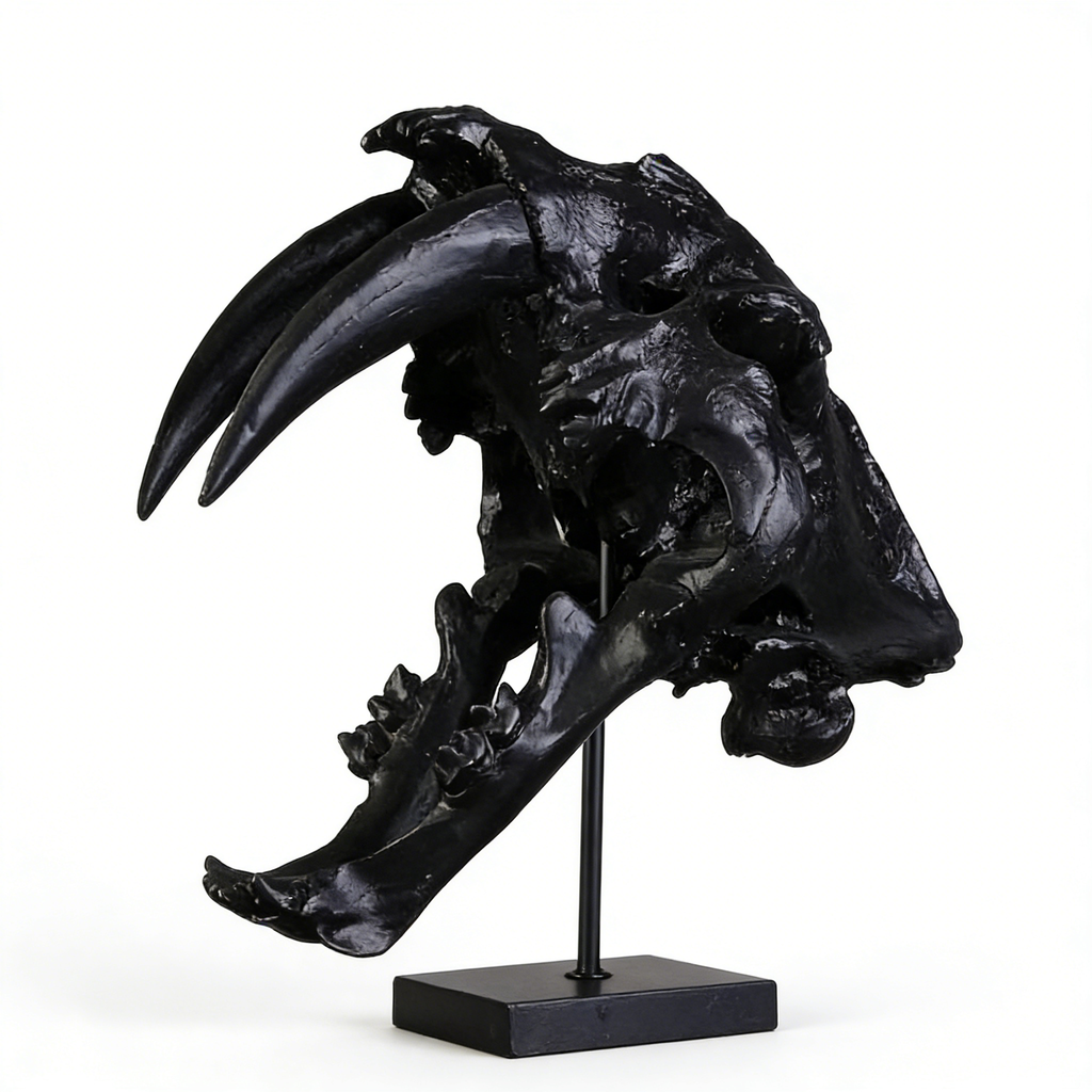 Heart Soars Animal Skull Sculpture Decorative Art Piece, Black, 33x21x49 CM, with Display Stand