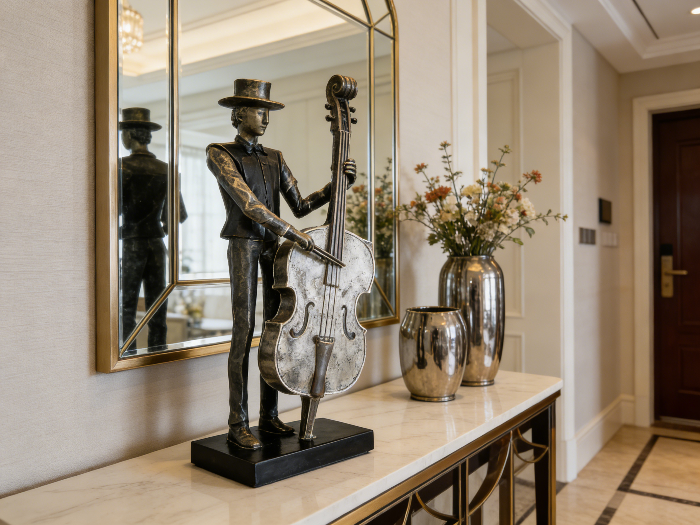 Heart Soars Musician with Cello Sculpture Figurine, Metal Art Decor, 12.8x3x4.7 Inches