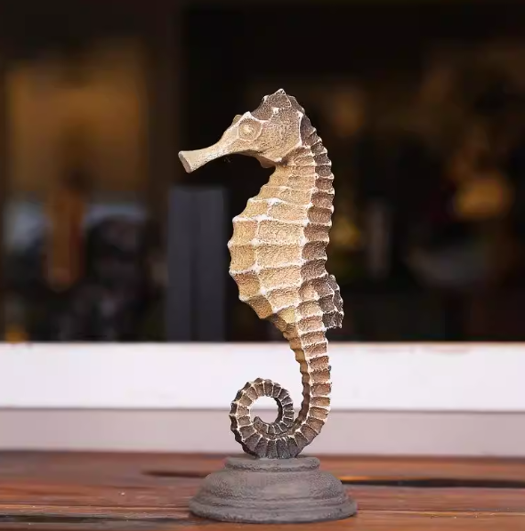 Heart Soars Seahorse Sculpture Figurine, Decorative Coastal Home Decor, Beige with Black Base, 10.4 x 3.1 x 5.1 Inches