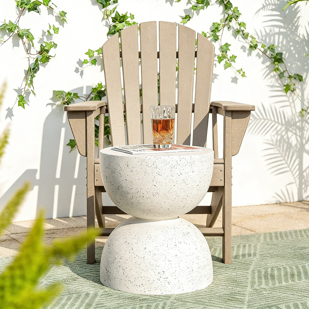Heart Soars MGO Side Table, Modern Outdoor Accent Table, White Speckled Finish