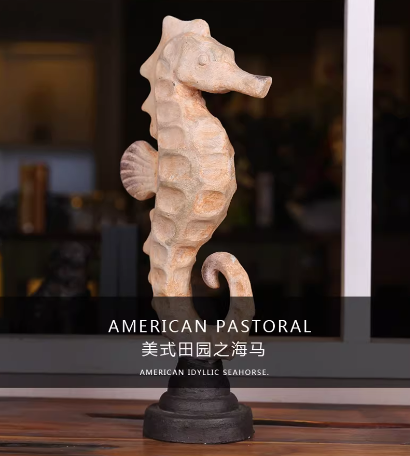 Heart Soars Seahorse Sculpture Figurine, Decorative Coastal Home Decor, Beige with Black Base, 10.4 x 3.1 x 5.1 Inches