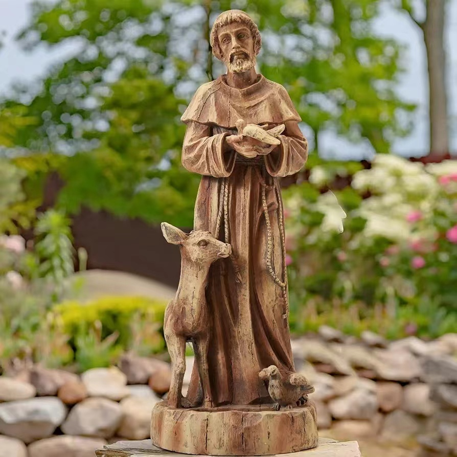 Heart Soars 25'' Saint Francis Garden Statue, Religious Garden Sculpture, Catholic St. Francis Statue for Patio, Yard, Home, Fiber Stone Decor, Outdoor Sculptures Decorations, Brown