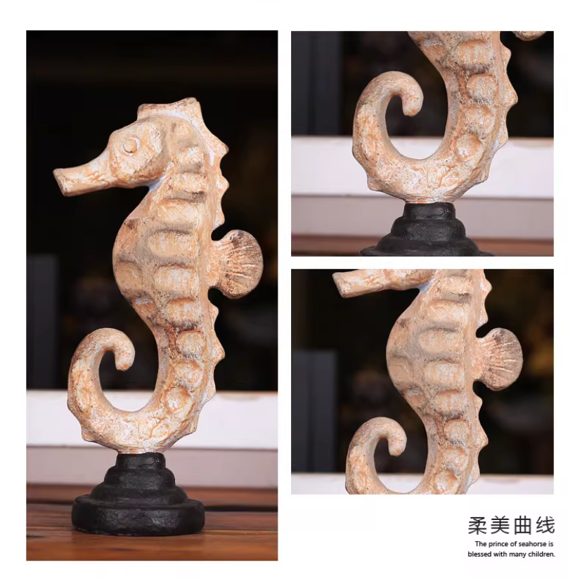 Heart Soars Seahorse Sculpture Figurine, Decorative Coastal Home Decor, Beige with Black Base, 10.4 x 3.1 x 5.1 Inches