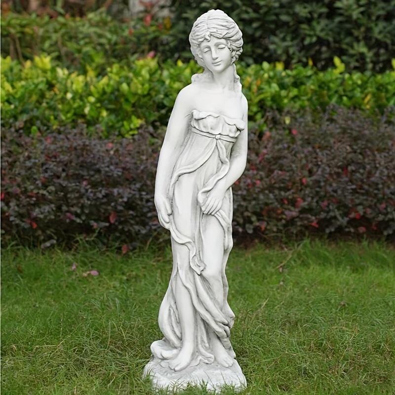 Heart Soars Spring Flower Goddess Statue, Classical Female Sculpture, White Magnesium Oxide, 32.5 Inches Height, Garden Decor