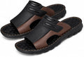 Men's Slide Sandals, Cushioned Open Toe Slip-On Sandals with Textured Outsole, Casual Indoor Outdoor Shoes, Brown