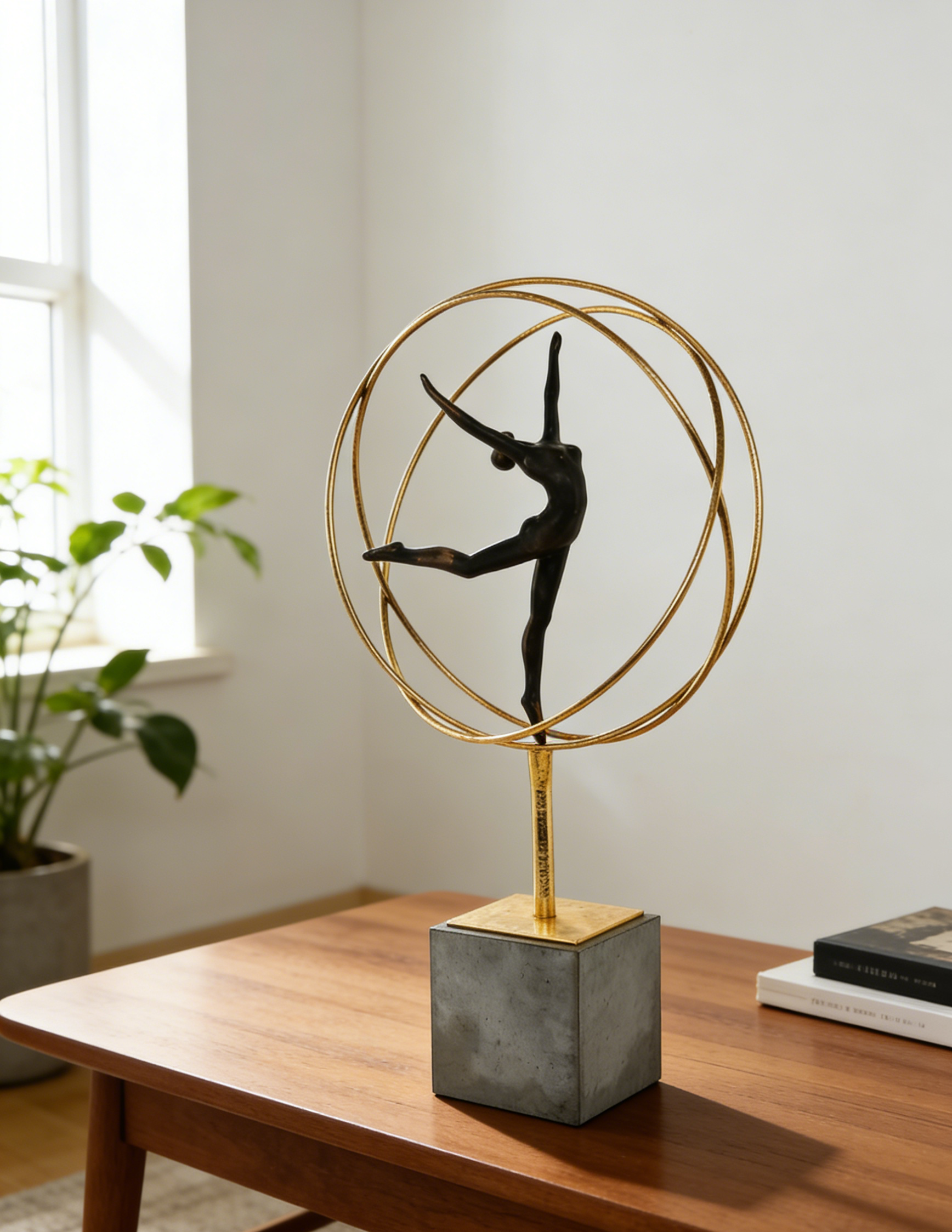 Artistic Gymnastics Figure Sculpture | 31×14×54 CM | Modern Gold & Black Home Decor ✨
