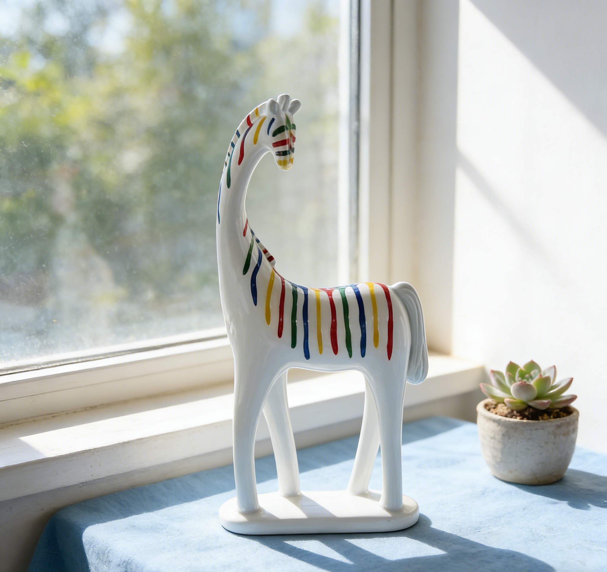 Colorful Zebra Art Figurine | Modern Abstract Animal Sculpture | Rainbow Striped Home Decor for Shelves & Tables