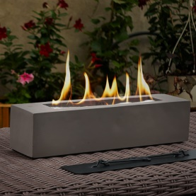 Modern Rectangular Concrete Fire Bowl （no alcohol）– Portable Tabletop Fire Pit with Full Accessory Set