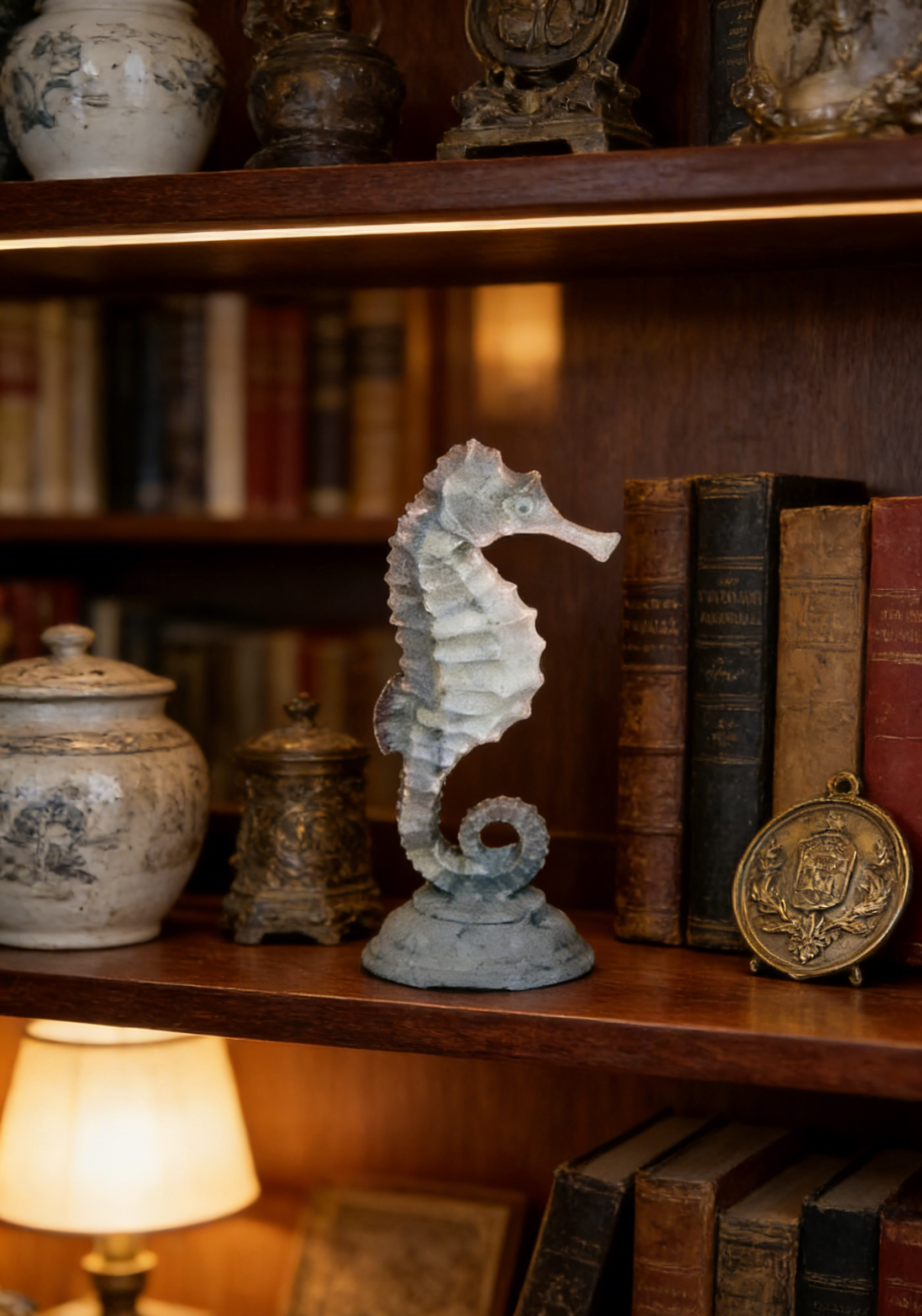 Coastal Seahorse Sculpture | Textured Stone-Effect Figurine | Nautical Home Decor for Shelves & Tables