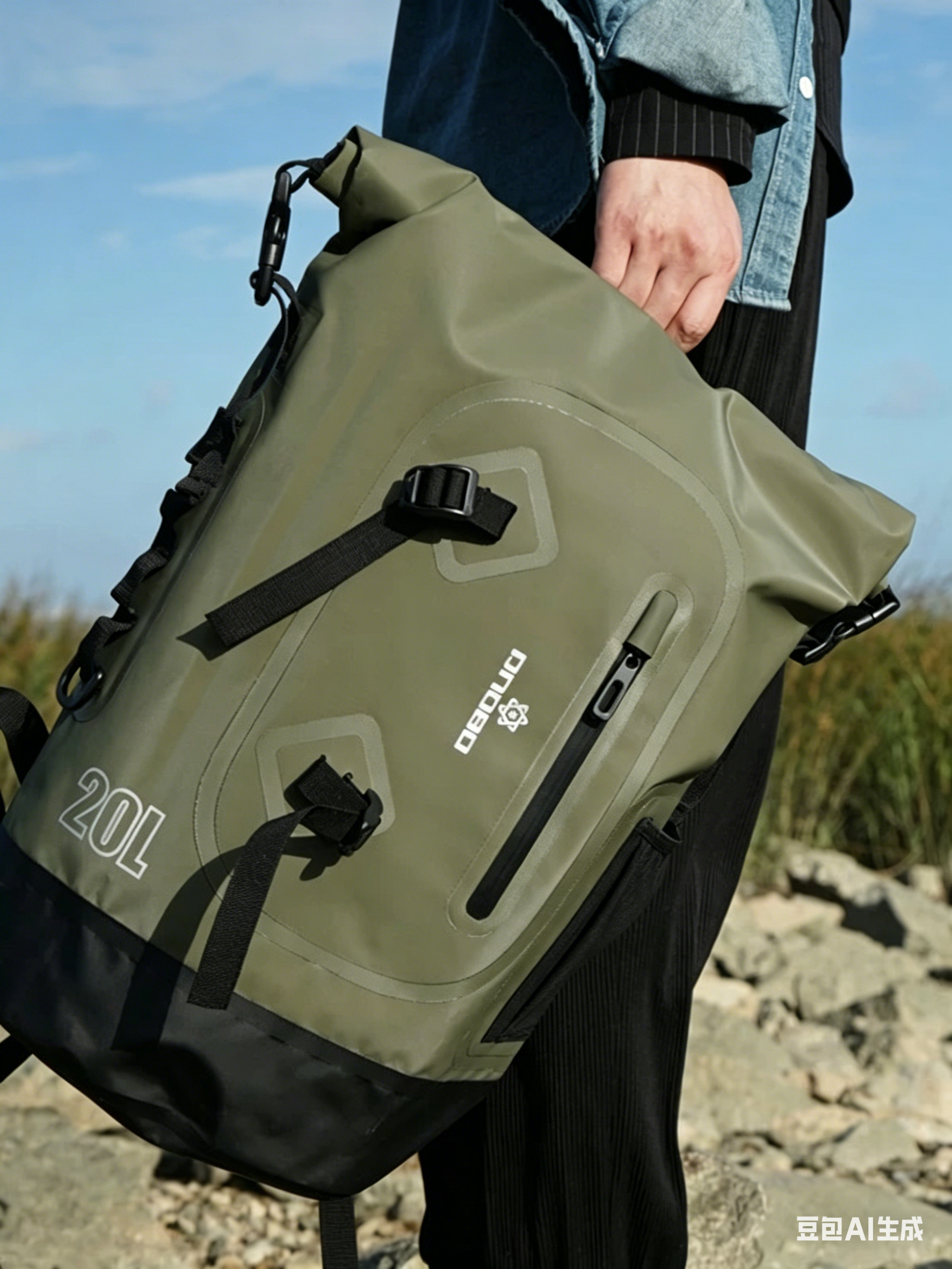 Waterproof 20L Backpack for Men and Women, Large Capacity Roll-Top Travel Sports Bag for Outdoor Activities Such As Surfing, Rafting and Water Sports