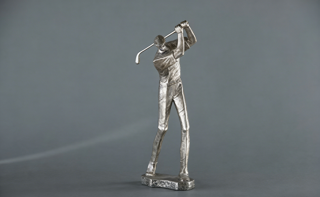 Golfer Swing Sculpture | Silver-Tone Golf Player Statue | Modern Home & Office Decor for Golf Enthusiasts