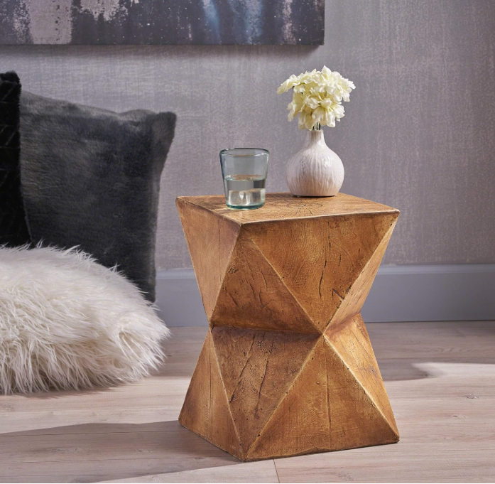 Heart Soars Nordic Wabi-Sabi Wood-Look Geometric Diamond Accent Table for Living Room Side Table