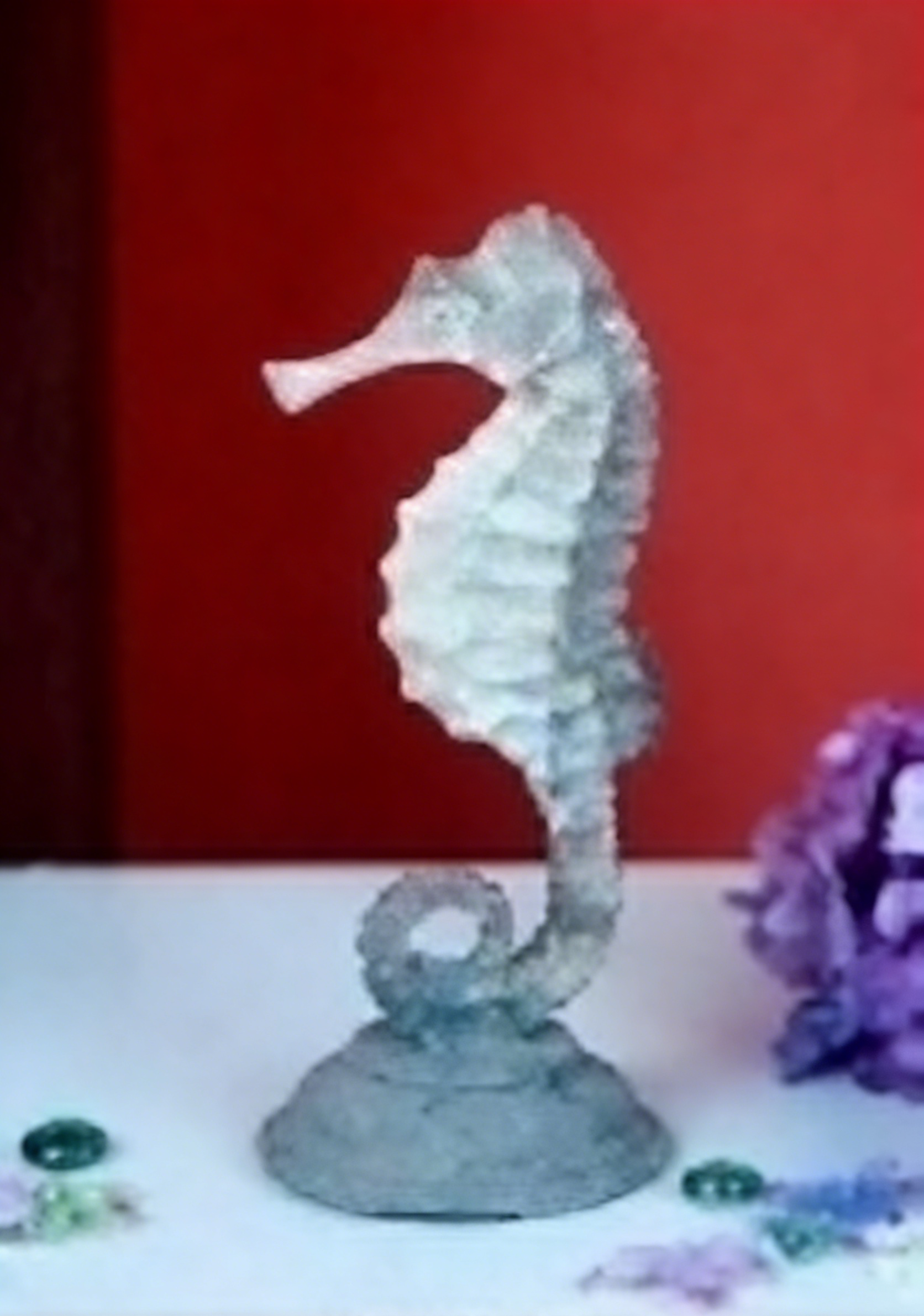 Coastal Seahorse Sculpture | Textured Stone-Effect Figurine | Nautical Home Decor for Shelves & Tables
