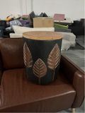 Heart Soars MGO Side Table with Storage, Decorative Leaf Design, Black with Wood Lid