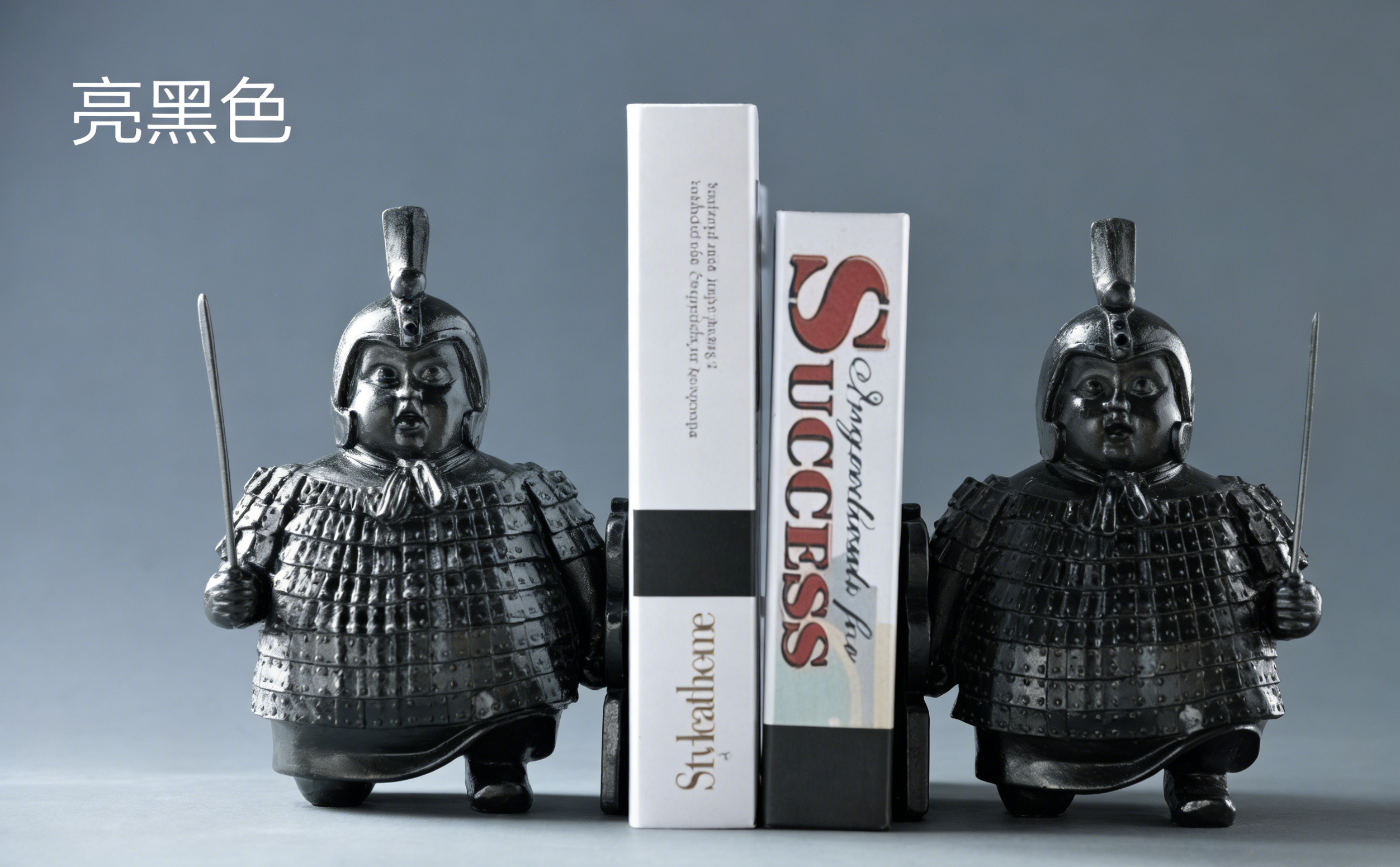 Chubby Chinese Warrior Bookends | Gloss Black | Unique Home & Office Decor