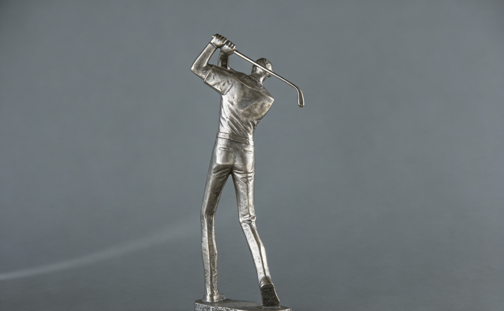 Golfer Swing Sculpture | Silver-Tone Golf Player Statue | Modern Home & Office Decor for Golf Enthusiasts