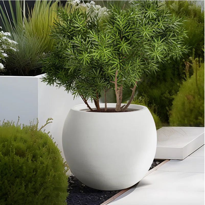 Heart Soars Modern Round Planter Pot, White, Smooth Finish, 17x17x13 Inches, Indoor Outdoor Garden Decor