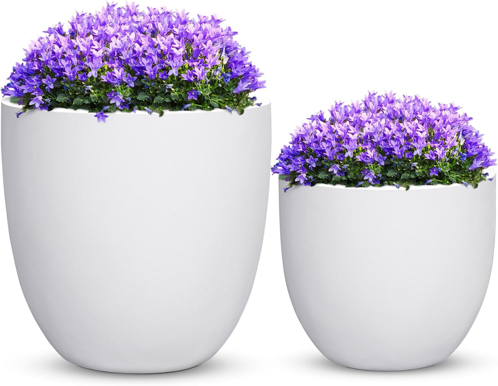 Heart Soars Smooth Round Planters Set of 2, White, Magnesium Oxide, Large 17.7x17.7x16.9 Inches and Medium 13.8x13.8x12 Inches
