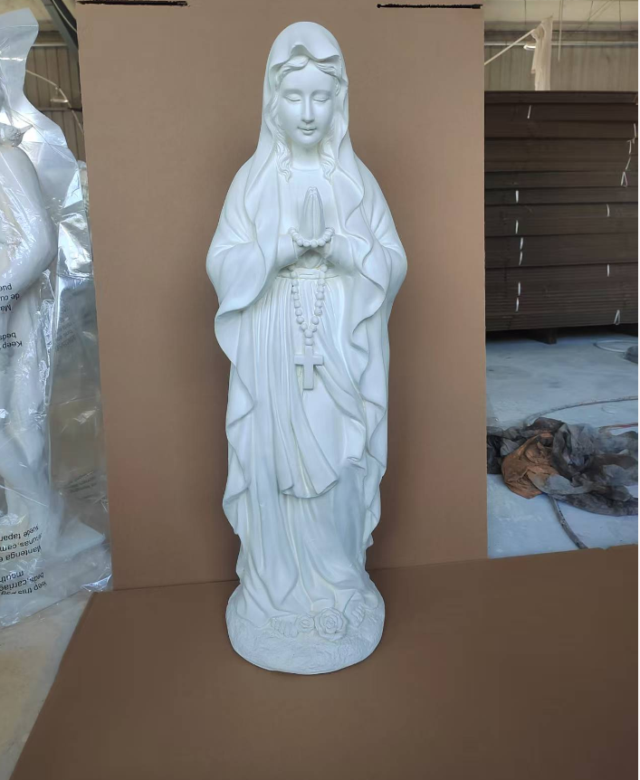 Heart Soars Religious Virgin Mary Statue, White, Magnesium Oxide, 10.2x8.7x29.9 Inches, Praying Pose with Rosar