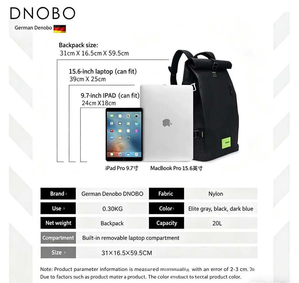 Dnobo Outdoor Waterproof Roll-Top Backpack, 20L, Commuter Travel Casual Bag, Fits 15.6 Inch Laptop, Dual Shoulder Strap