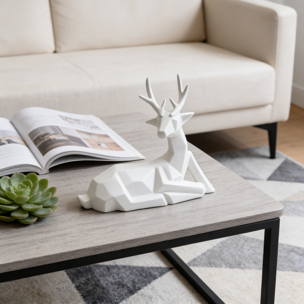 Heart Soars White Geometric Deer Sculpture Figurine, Modern Minimalist Home Decor, 26.8x8.5x25.5 CM
