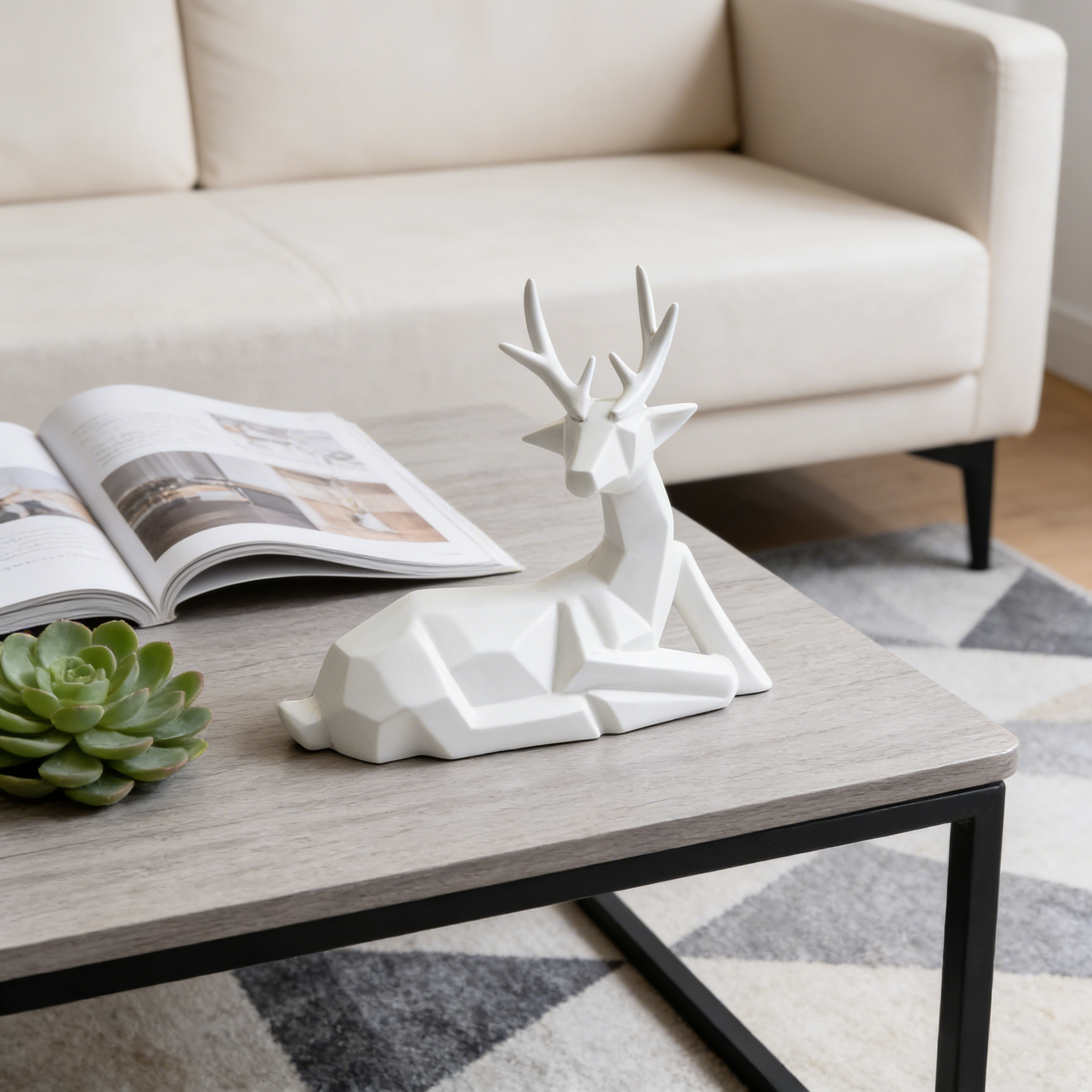 Heart Soars White Geometric Deer Sculpture Figurine, Modern Minimalist Home Decor, 26.8x8.5x25.5 CM