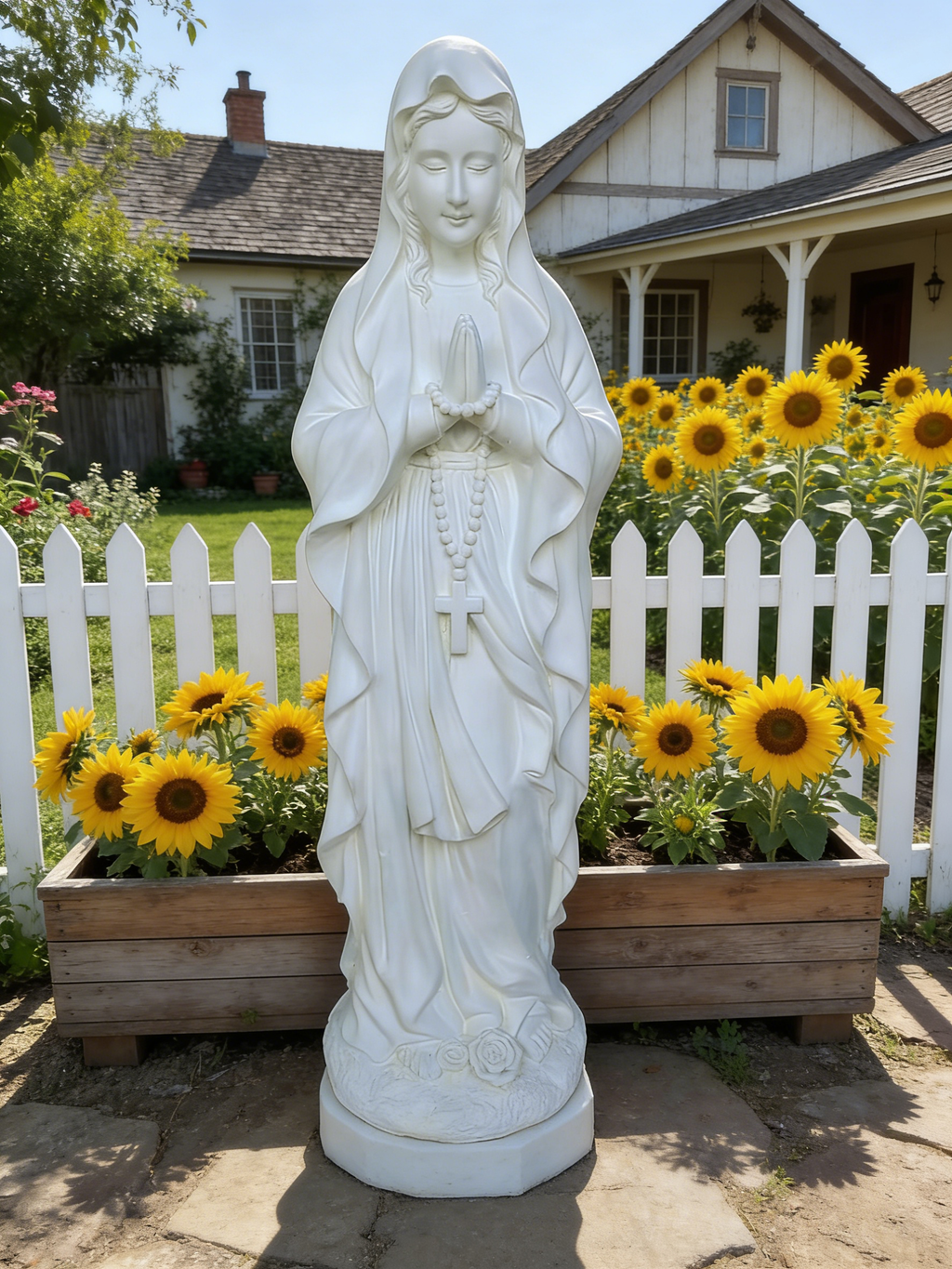 Heart Soars Religious Virgin Mary Statue, White, Magnesium Oxide, 10.2x8.7x29.9 Inches, Praying Pose with Rosar