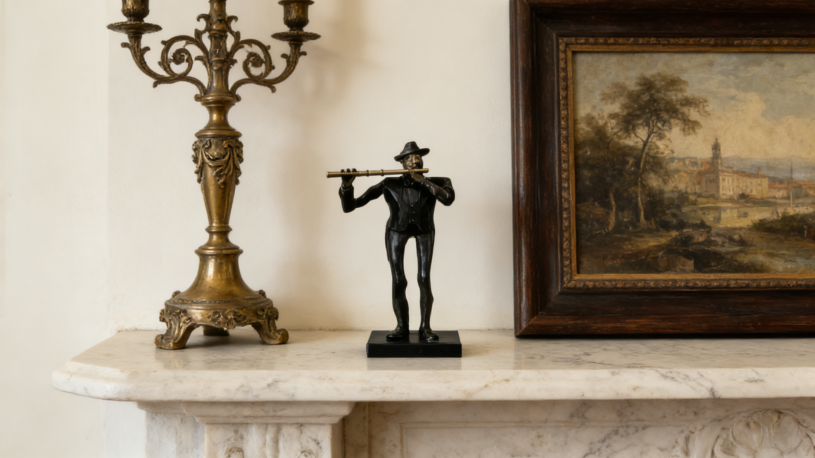 Heart Soars Musician Playing Flute Sculpture Figurine, Bronze and Blue Finish, 9.5x7x31 CM Decorative Art Piece