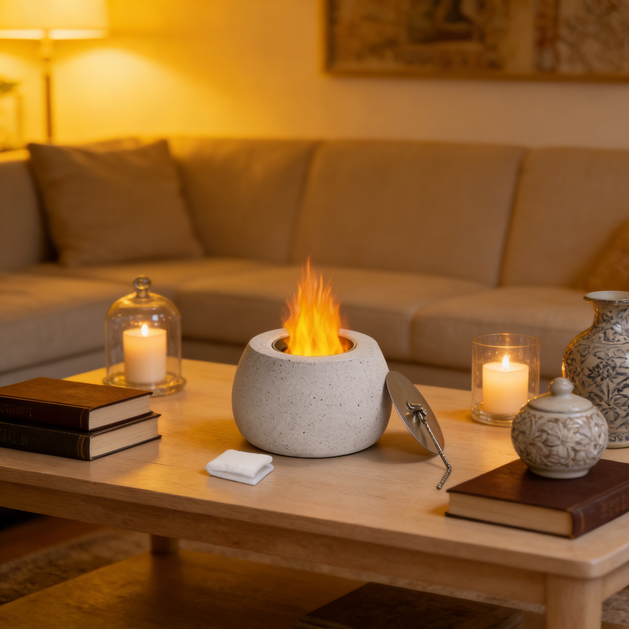 Petite Round Concrete Tabletop Fire Bowl（no alcohol）