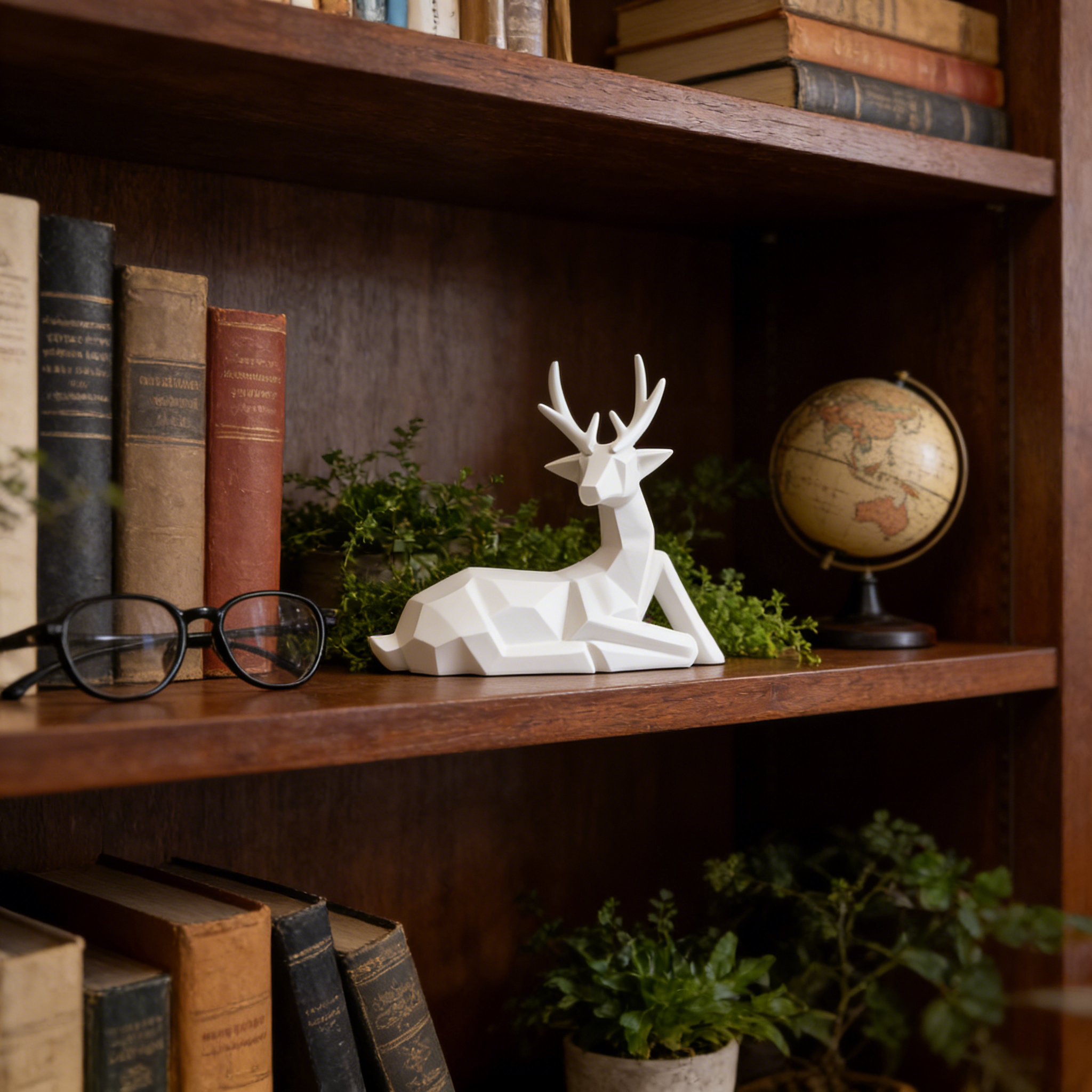 Heart Soars White Geometric Deer Sculpture Figurine, Modern Minimalist Home Decor, 26.8x8.5x25.5 CM