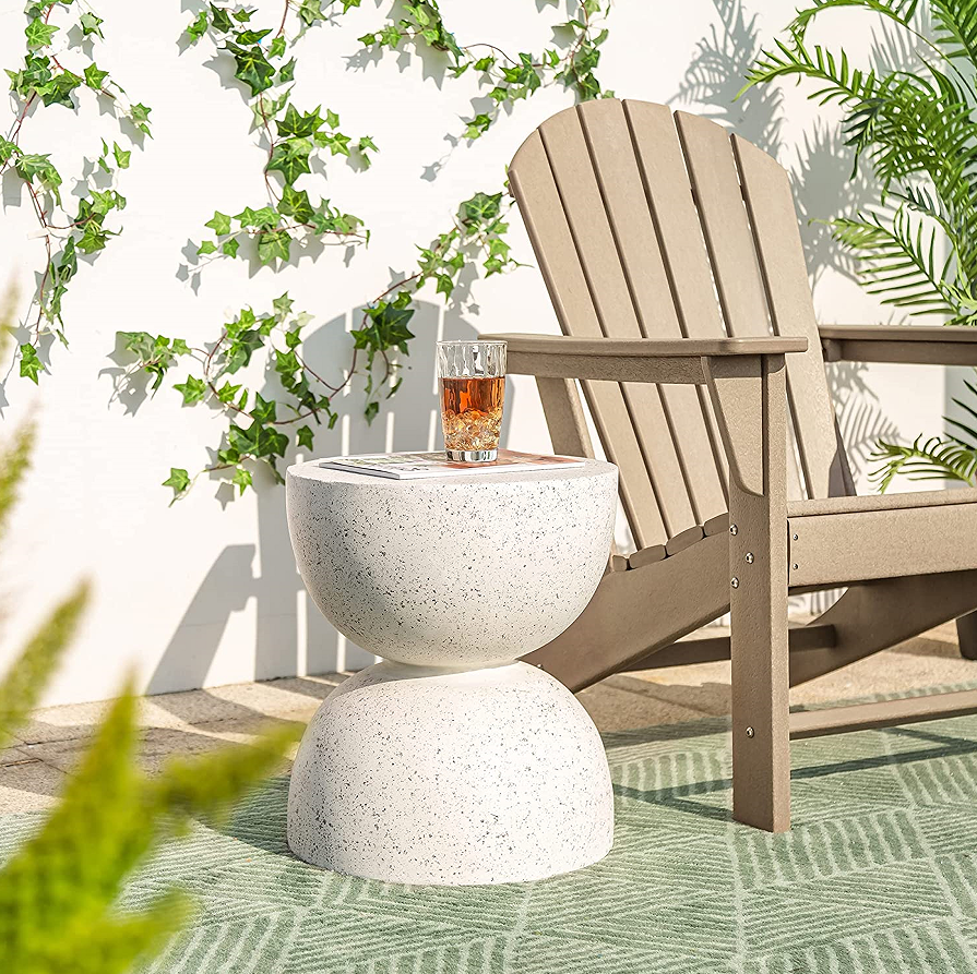 Heart Soars MGO Side Table, Modern Outdoor Accent Table, White Speckled Finish