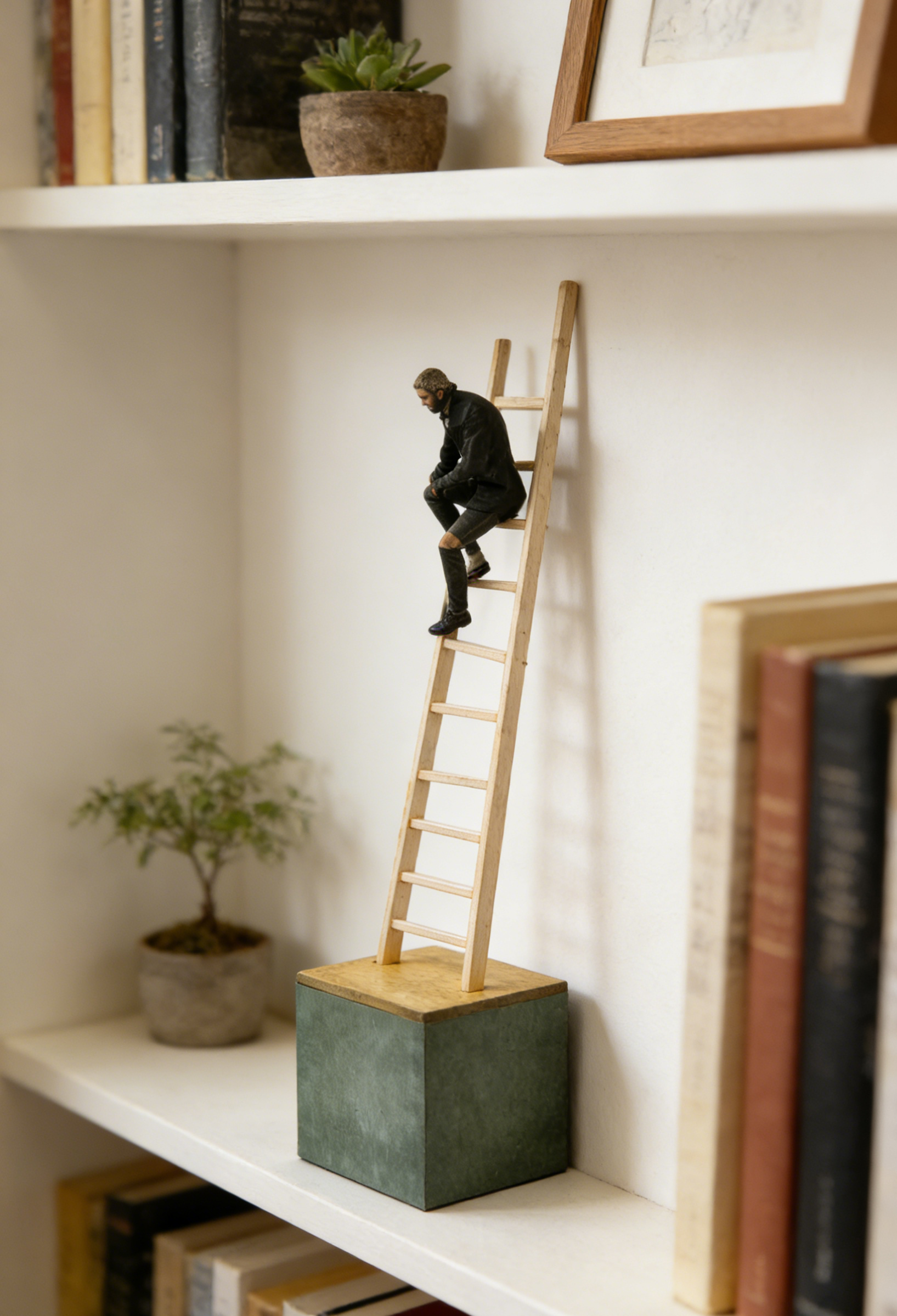 Man on Ladder Figurine Sculpture | 8.5×8.5×40.5 CM | Modern Art Home Decor 🪜