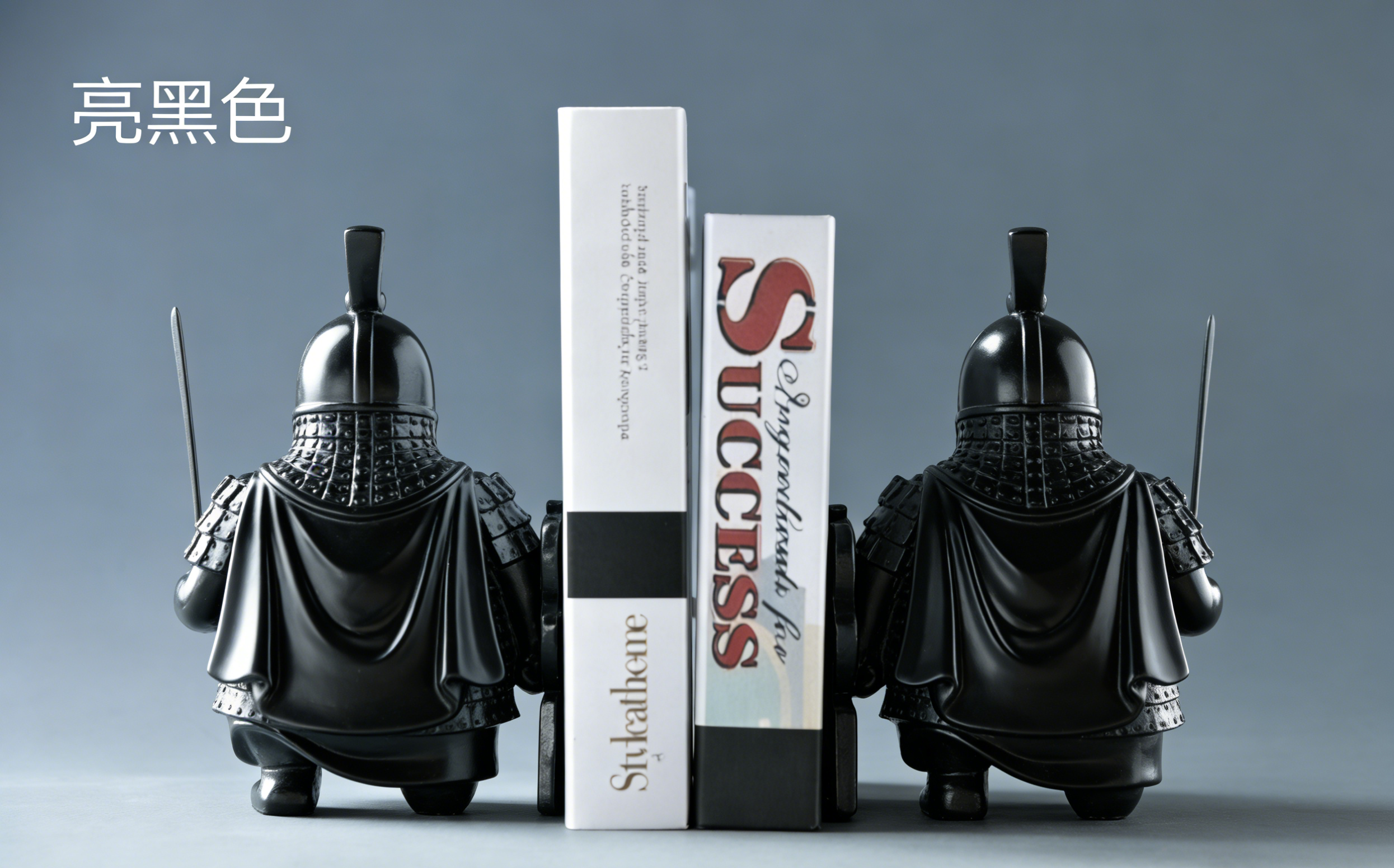 Chubby Chinese Warrior Bookends | Gloss Black | Unique Home & Office Decor