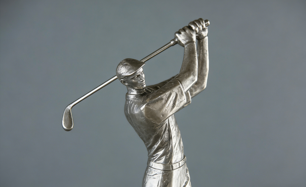 Golfer Swing Sculpture | Silver-Tone Golf Player Statue | Modern Home & Office Decor for Golf Enthusiasts