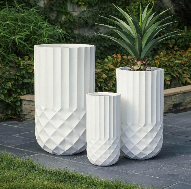 Heart Soars White Geometric Planter Set, Magnesium Oxide Material, 3 Piece Set with Diamond Pattern Design, Indoor Outdoor Decorative Flower Pots