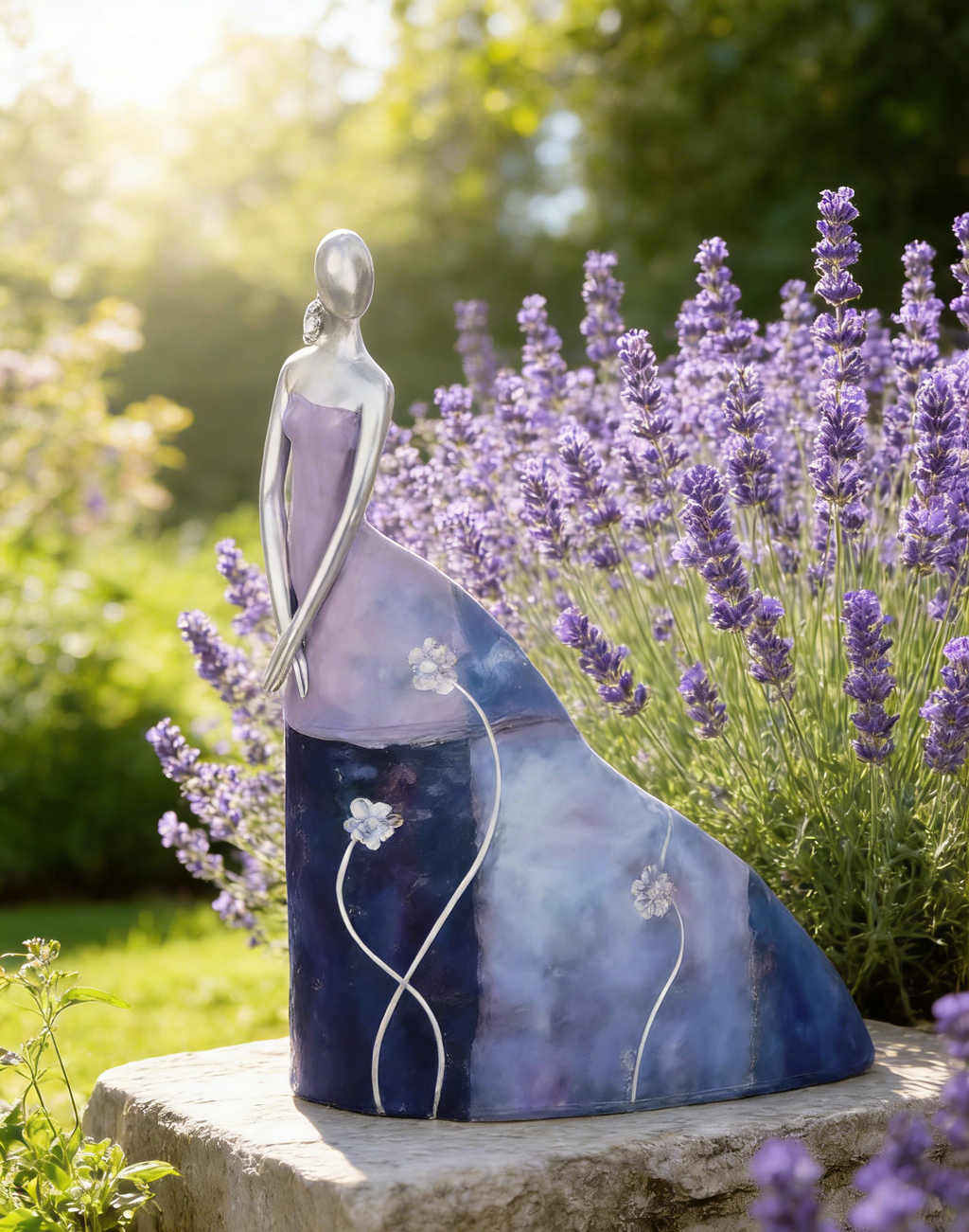 Oil Painting Lady Art Sculpture | Purple-Blue Gradient Elegant Figurine | Modern Minimalist Decor for Living Room & Entryway