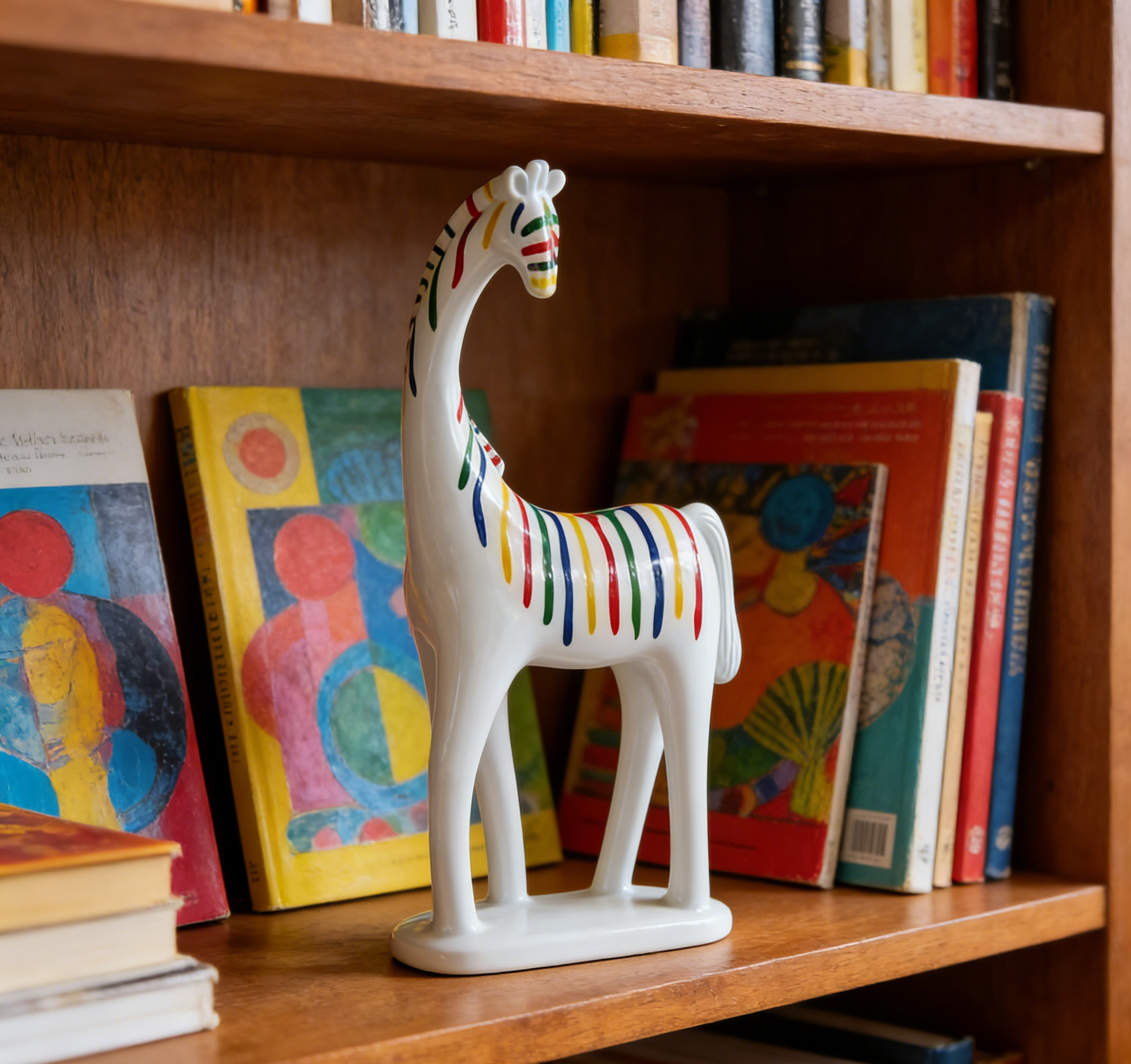 Colorful Zebra Art Figurine | Modern Abstract Animal Sculpture | Rainbow Striped Home Decor for Shelves & Tables